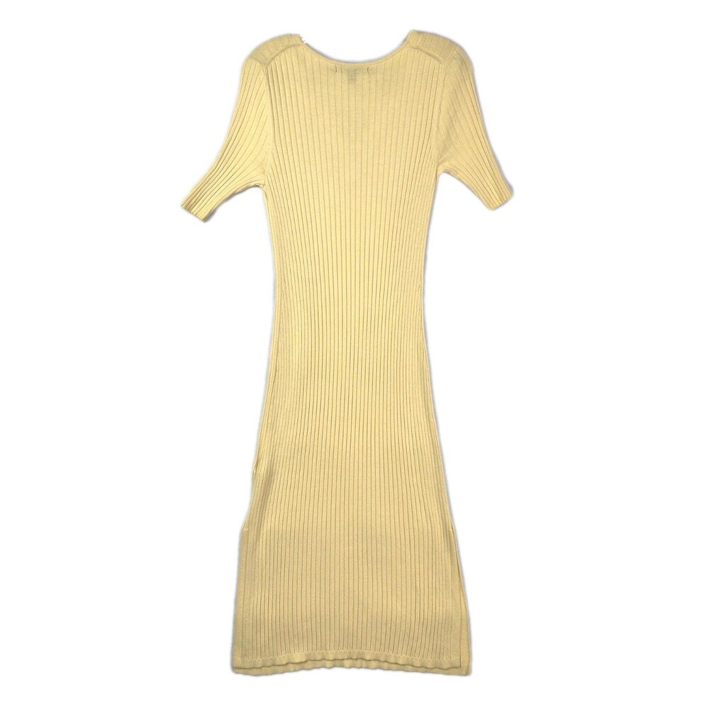Banana Republic Women Butter Yellow Ribbed Sweater Dress Midi Knit Cotton Medium - Picture 4 of 8